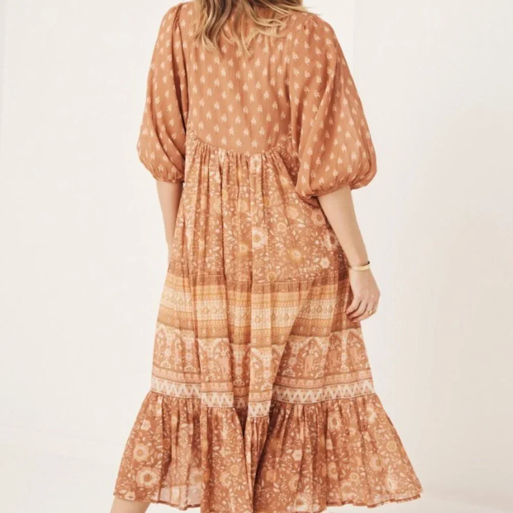 Spell Utopia Short Sleeve Midi Dress Cinnamon L - Picture 5 of 10